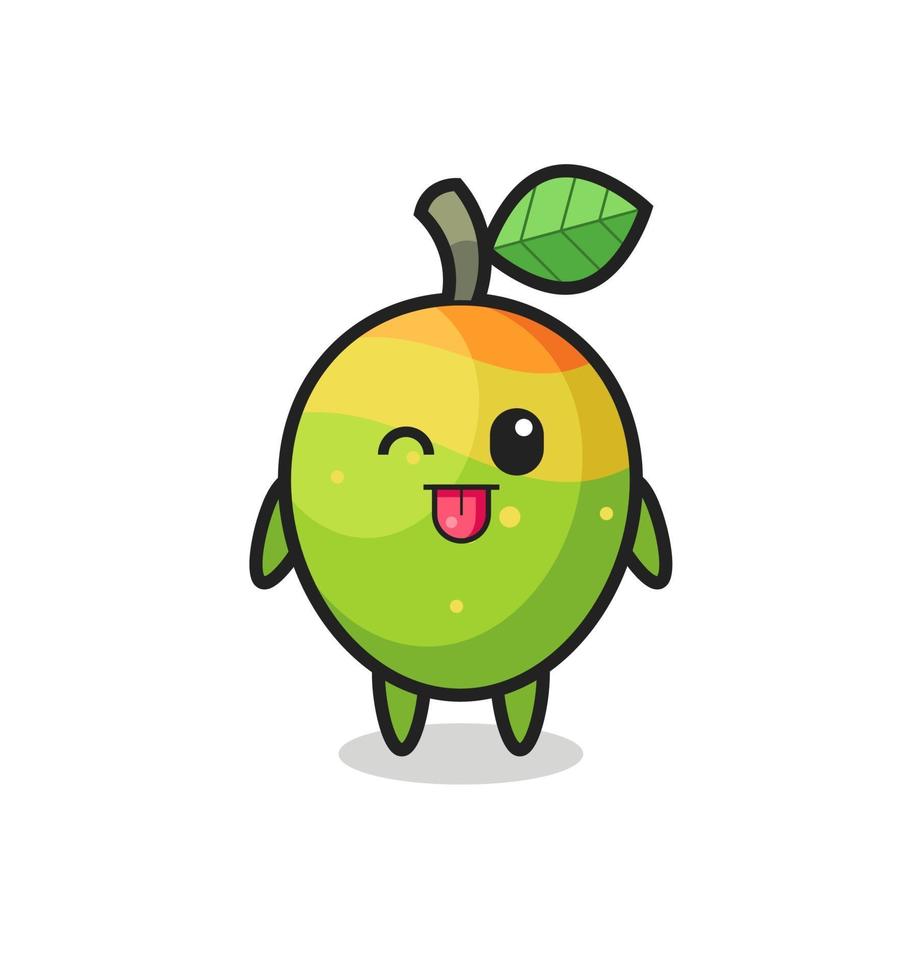 lindo personaje de mango en dulce expresión mientras saca la lengua vector