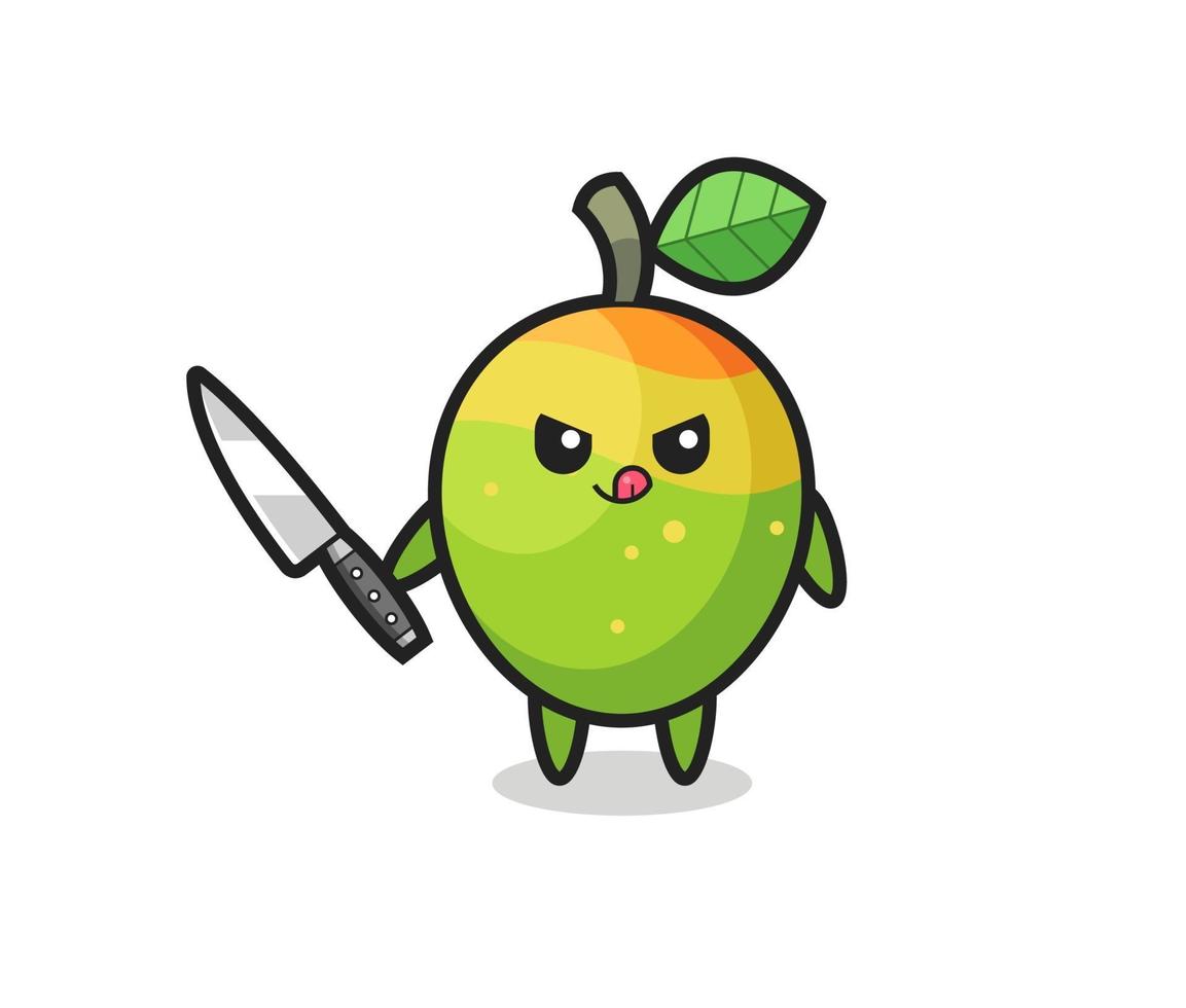 cute mango mascot as a psychopath holding a knife vector
