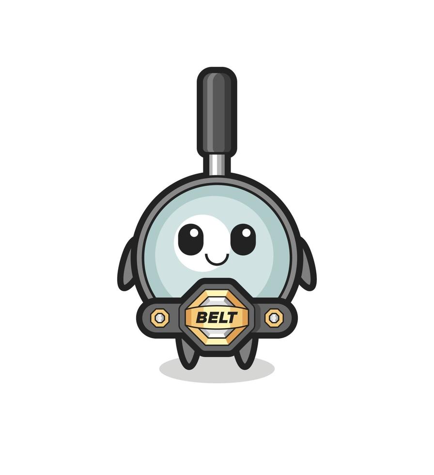 the MMA fighter magnifying glass mascot with a belt vector