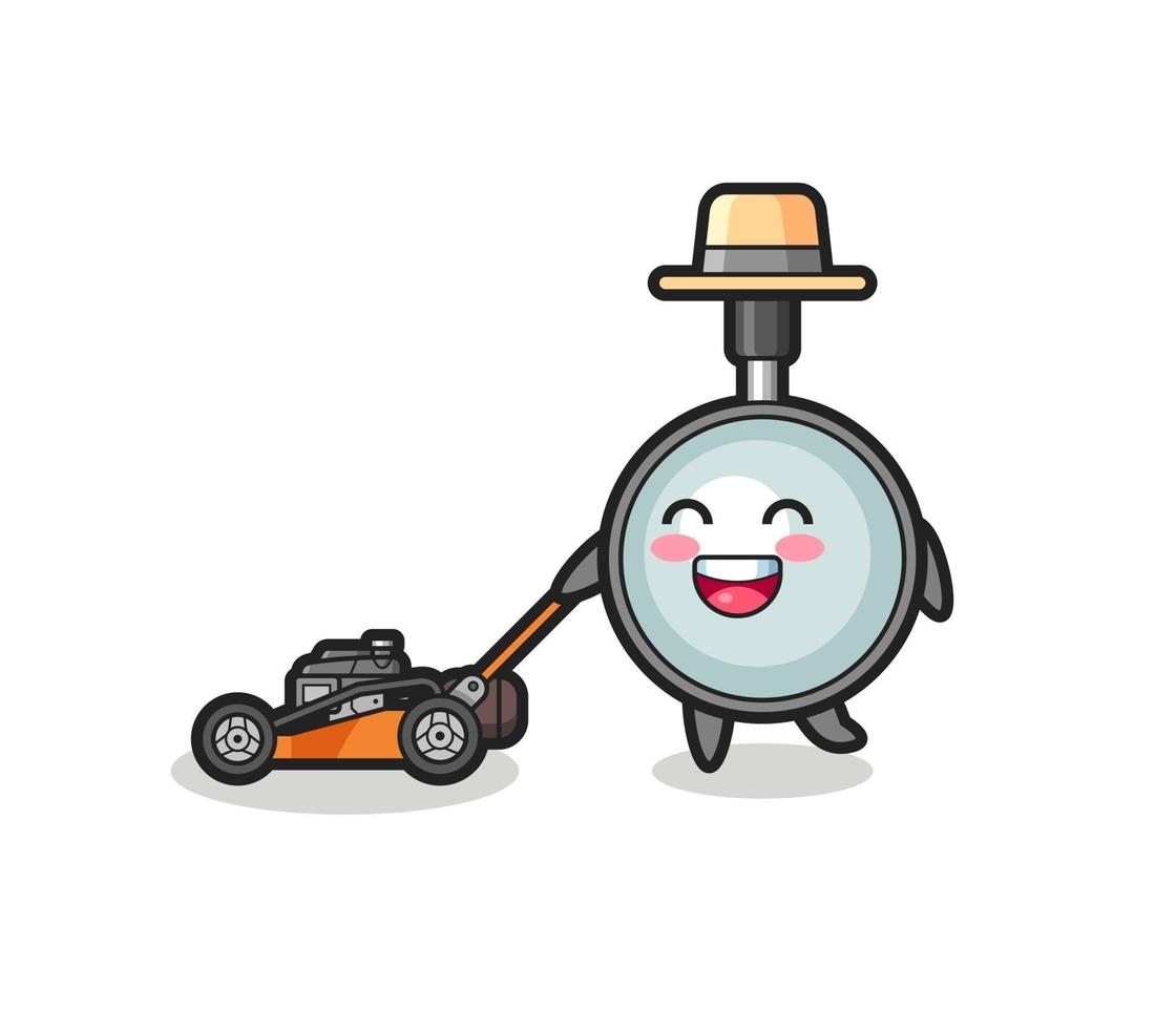 illustration of the magnifying glass character using lawn mower vector