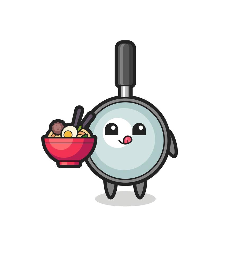 cute magnifying glass character eating noodles vector