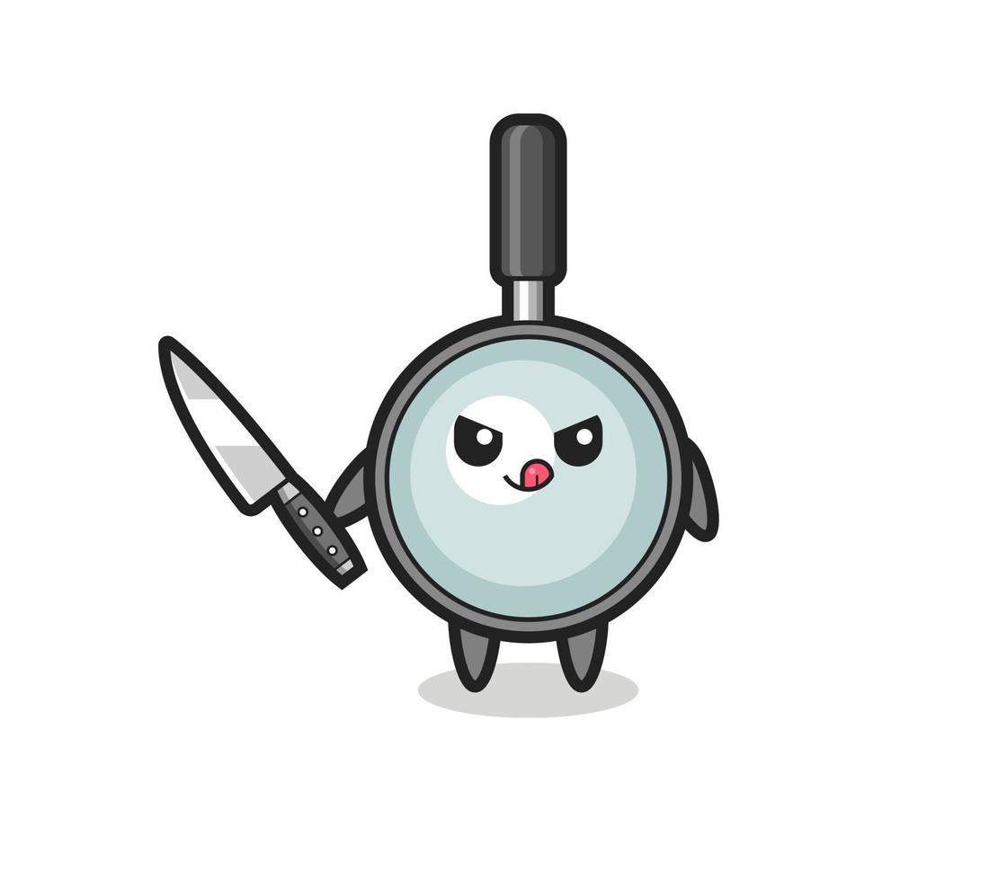 cute magnifying glass mascot as a psychopath holding a knife vector