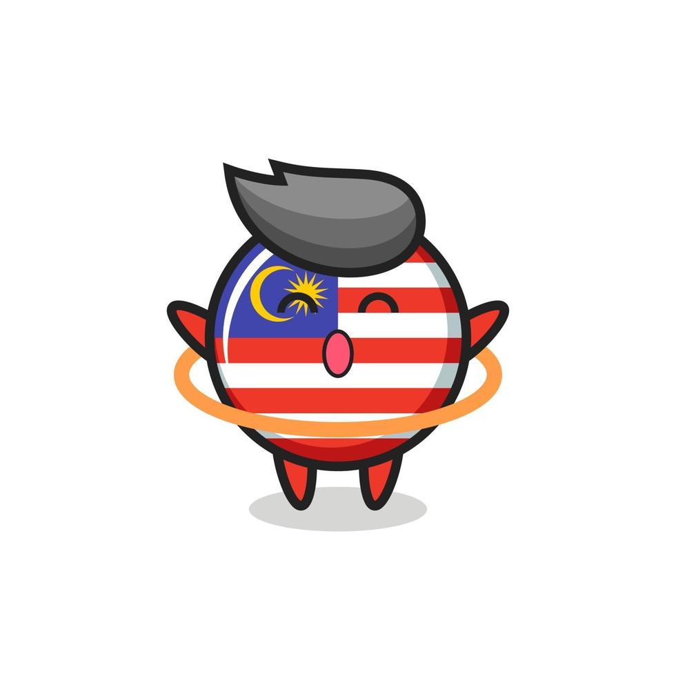 cute malaysia flag badge cartoon is playing hula hoop vector