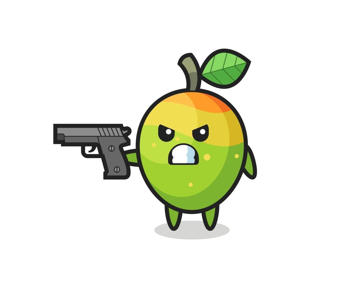the cute mango character shoot with a gun vector