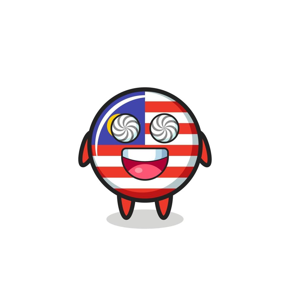 cute malaysia flag badge character with hypnotized eyes vector