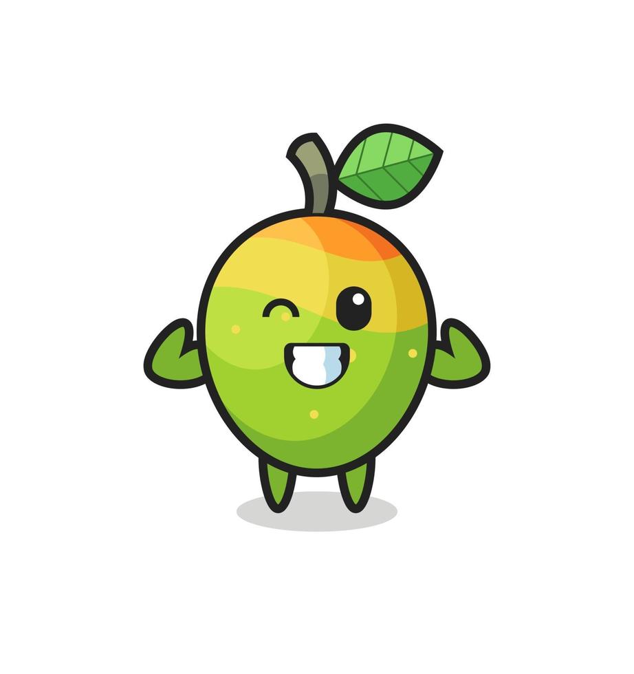 the muscular mango character is posing showing his muscles vector