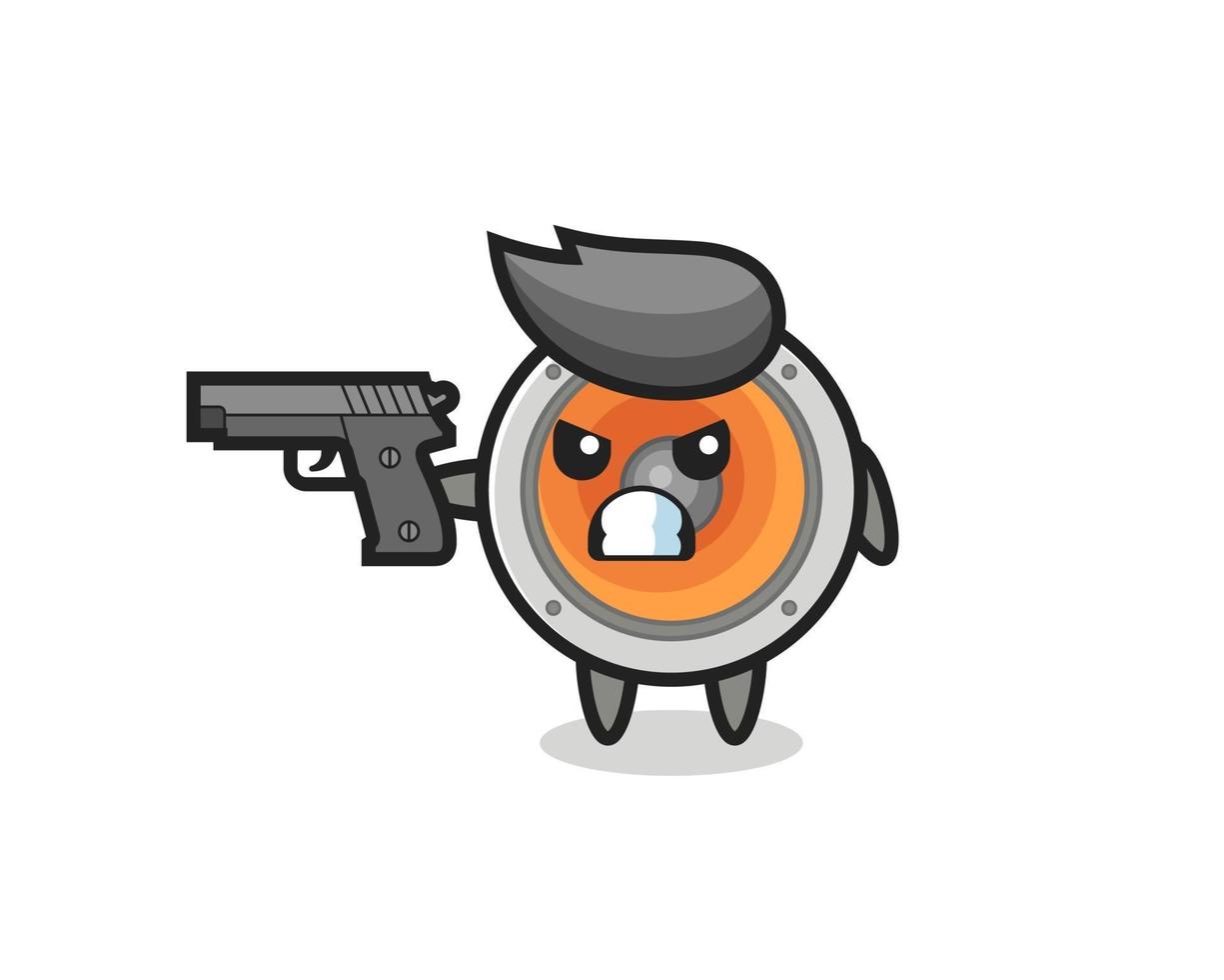 the cute loudspeaker character shoot with a gun vector