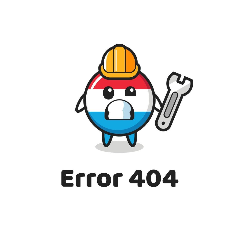error 404 con la linda mascota de la insignia de la bandera de luxemburgo vector