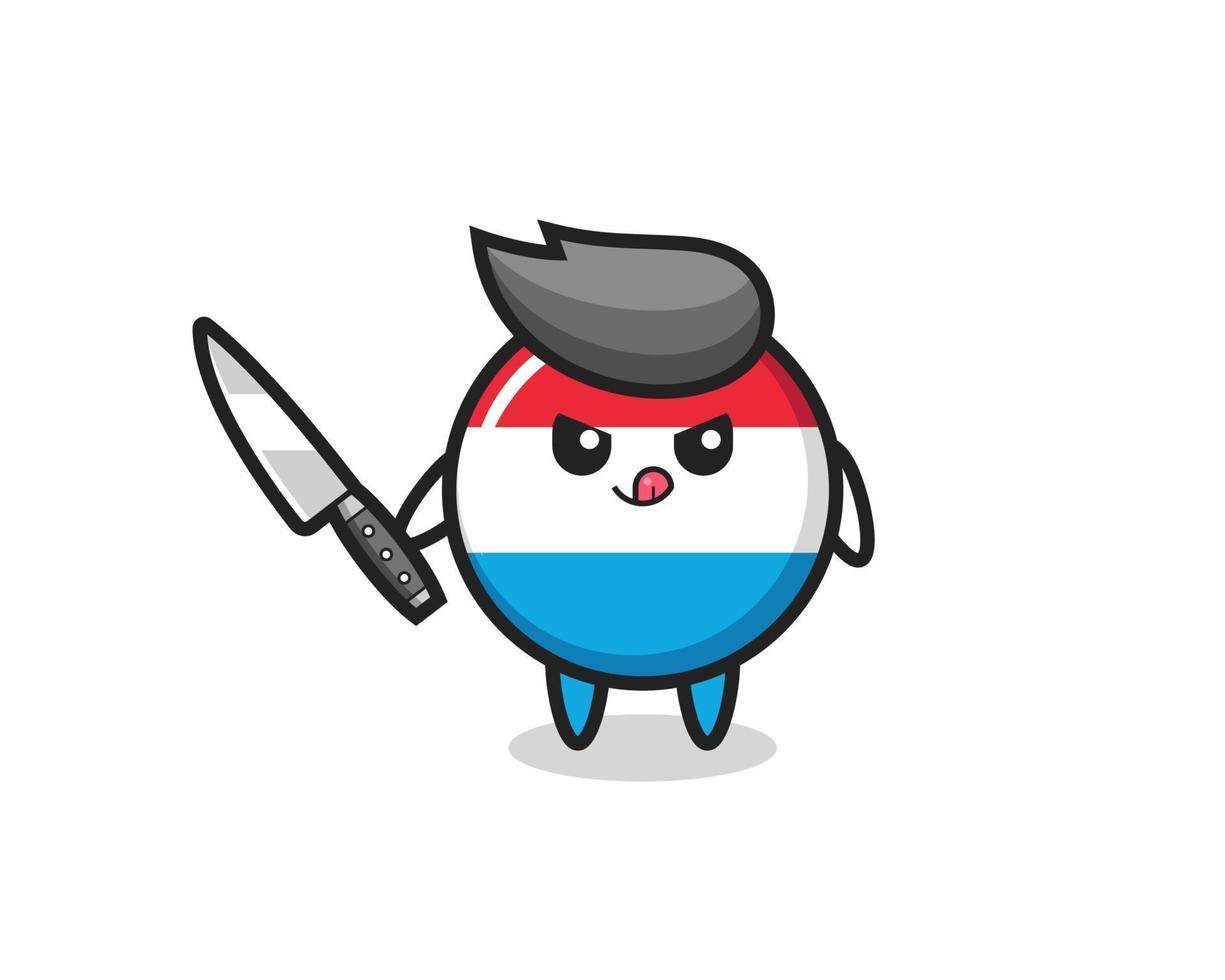 cute luxembourg flag badge mascot as a psychopath holding a knife vector