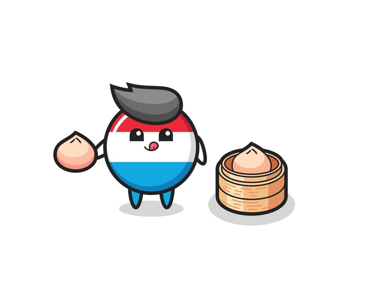 cute luxembourg flag badge character eating steamed buns vector