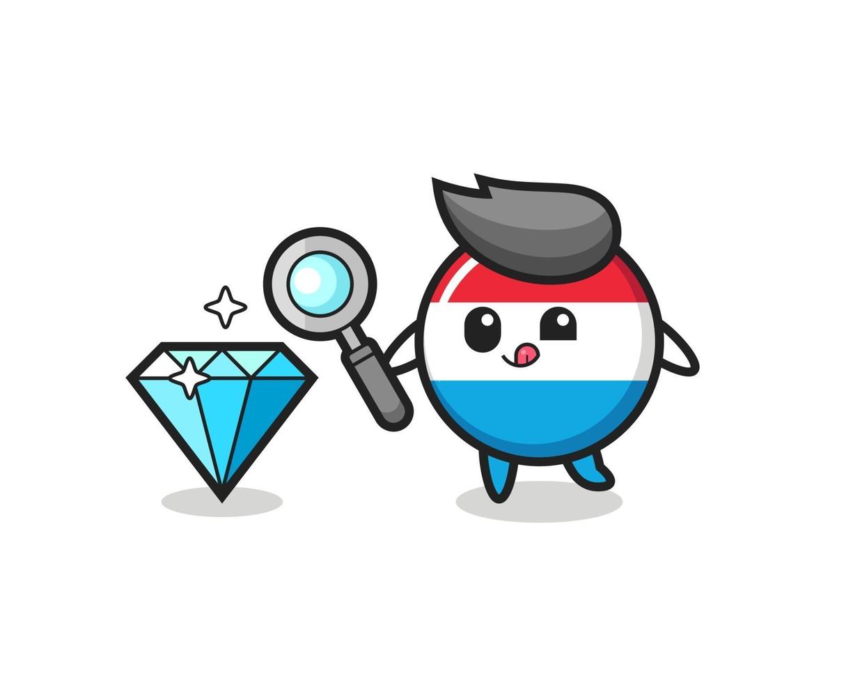 luxembourg flag badge mascot is checking the authenticity of a diamond vector