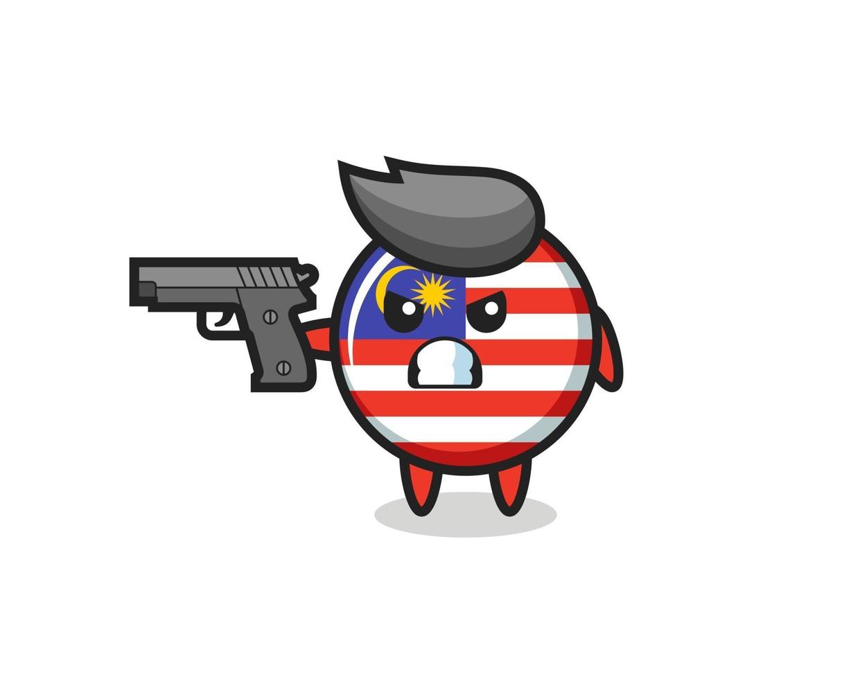 the cute malaysia flag badge character shoot with a gun vector