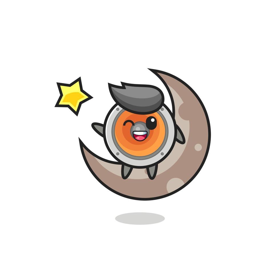 illustration of loudspeaker cartoon sitting on the half moon vector