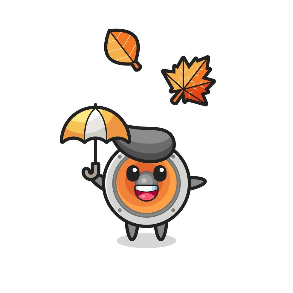caricatura del lindo altavoz sosteniendo un paraguas en otoño vector