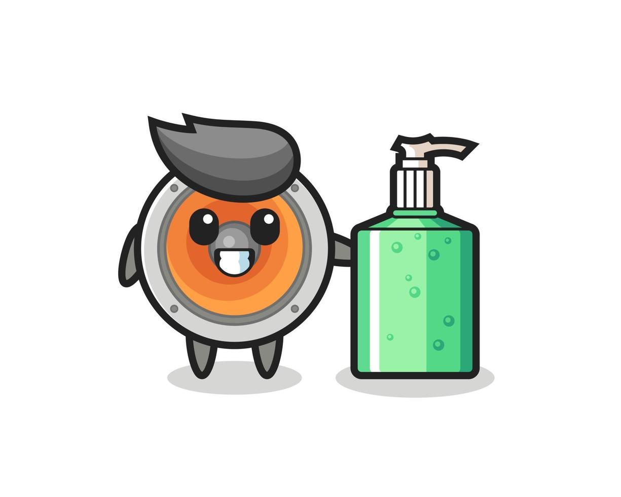 cute loudspeaker cartoon with hand sanitizer vector