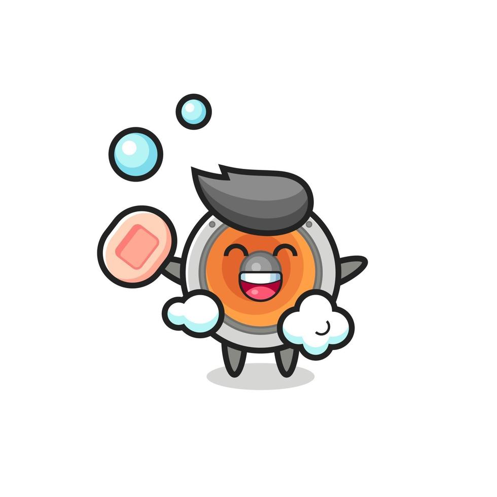 loudspeaker character is bathing while holding soap vector