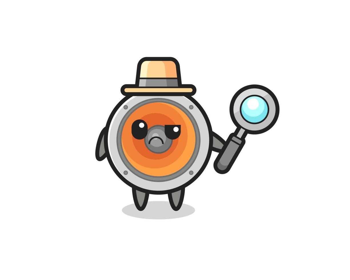 la mascota del lindo altavoz como detective. vector