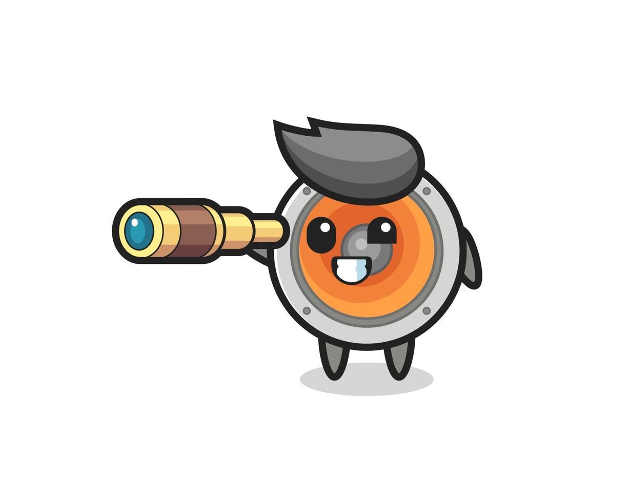 cute loudspeaker character is holding an old telescope vector