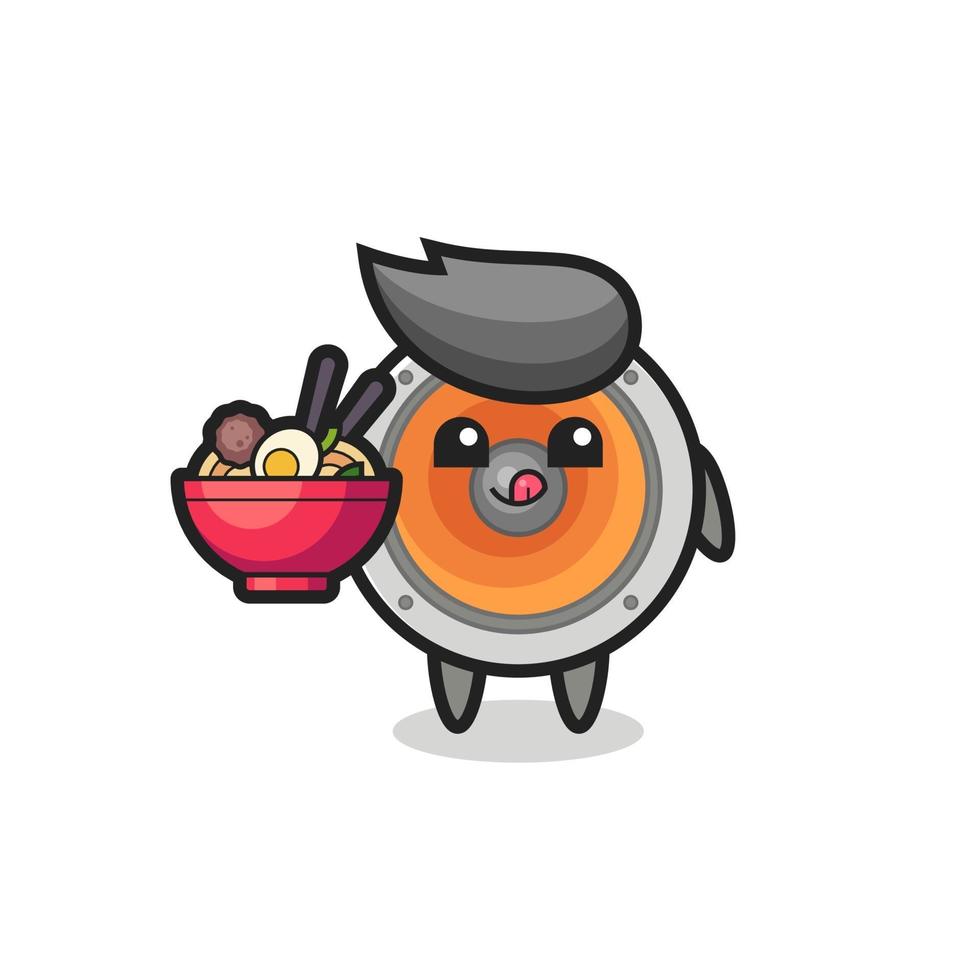 cute loudspeaker character eating noodles vector