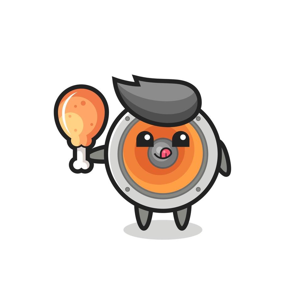 loudspeaker cute mascot is eating a fried chicken vector