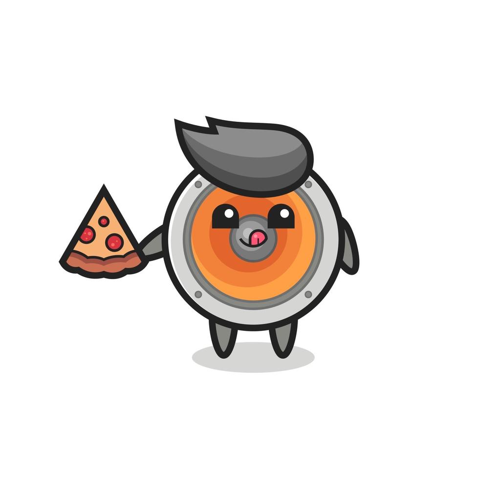 cute loudspeaker cartoon eating pizza vector