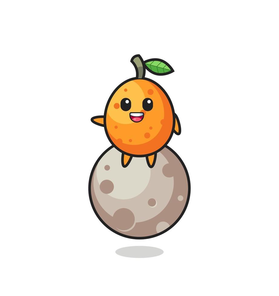 illustration of kumquat cartoon sitting on the moon vector