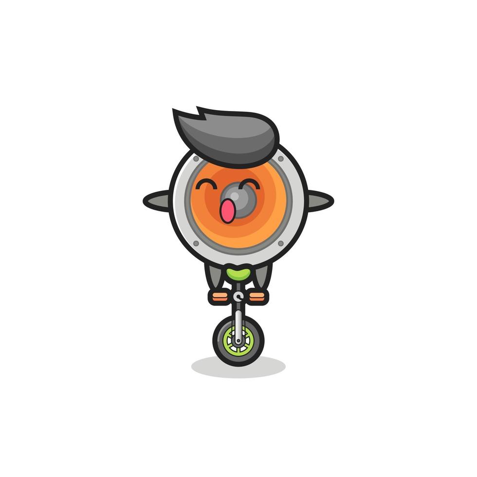 The cute loudspeaker character is riding a circus bike vector
