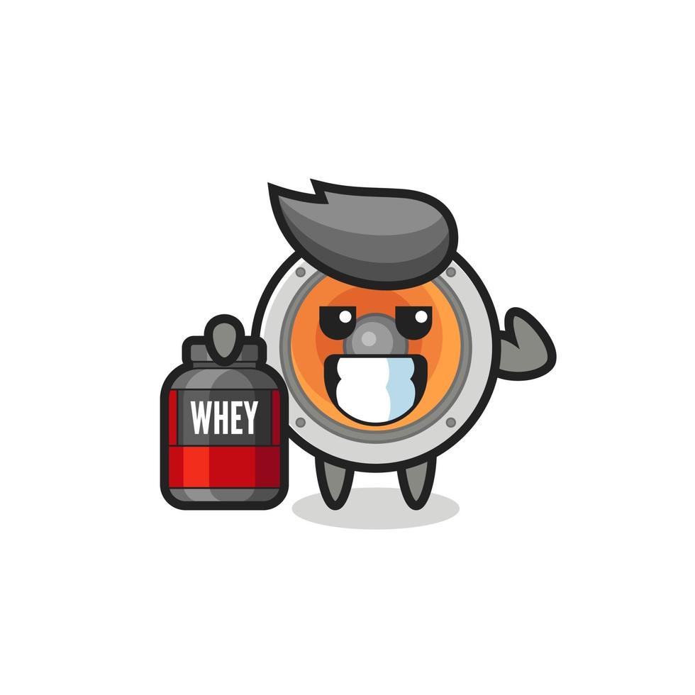 the muscular loudspeaker character is holding a protein supplement vector