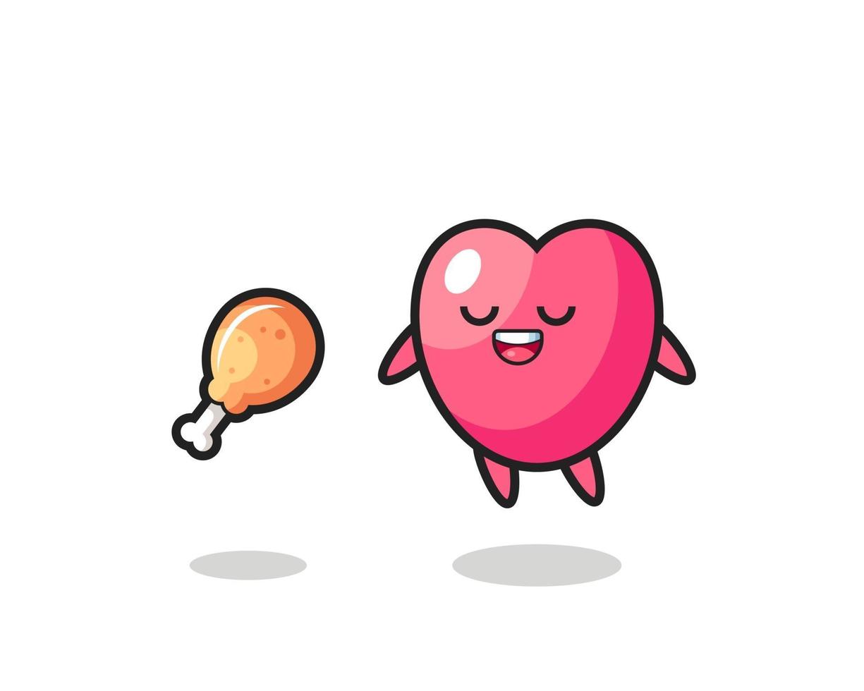 cute heart symbol floating and tempted because of fried chicken vector