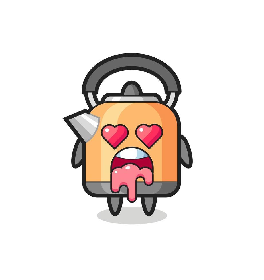 the falling in love expression of a cute kettle with heart shaped eyes vector