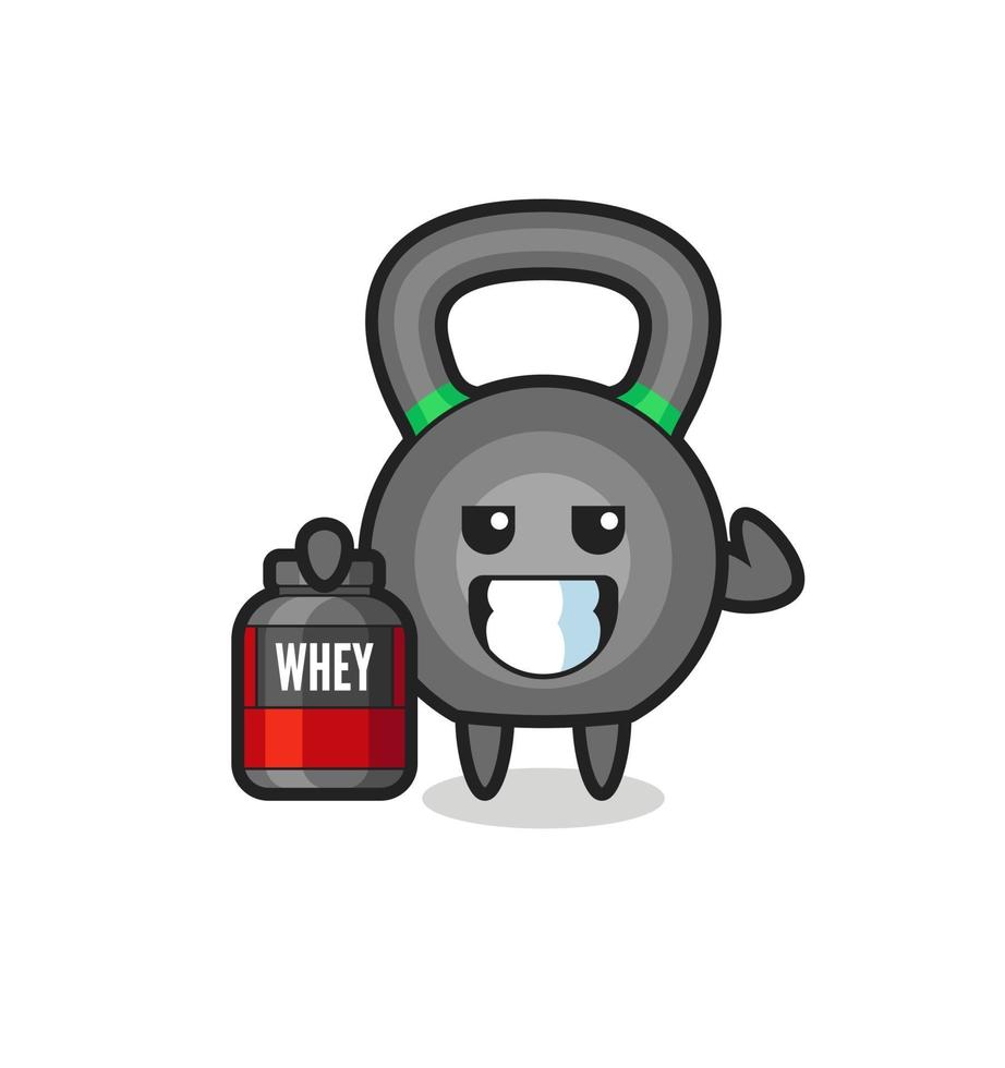the muscular kettleball character is holding a protein supplement vector