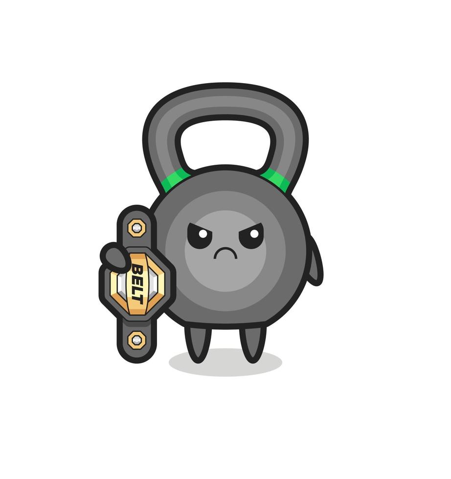 Personaje de mascota de kettleball como un luchador de mma con el cinturón de campeón vector