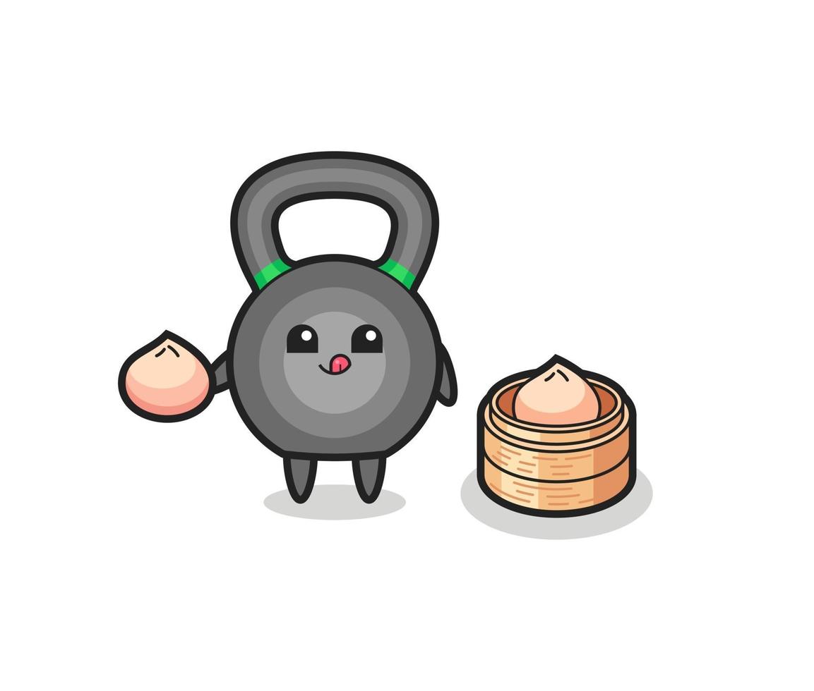 cute kettleball character eating steamed buns vector