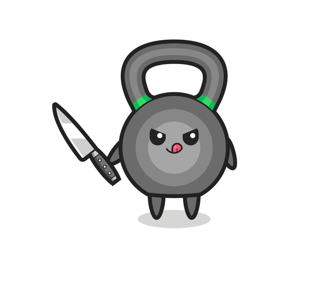 cute kettleball mascot as a psychopath holding a knife vector