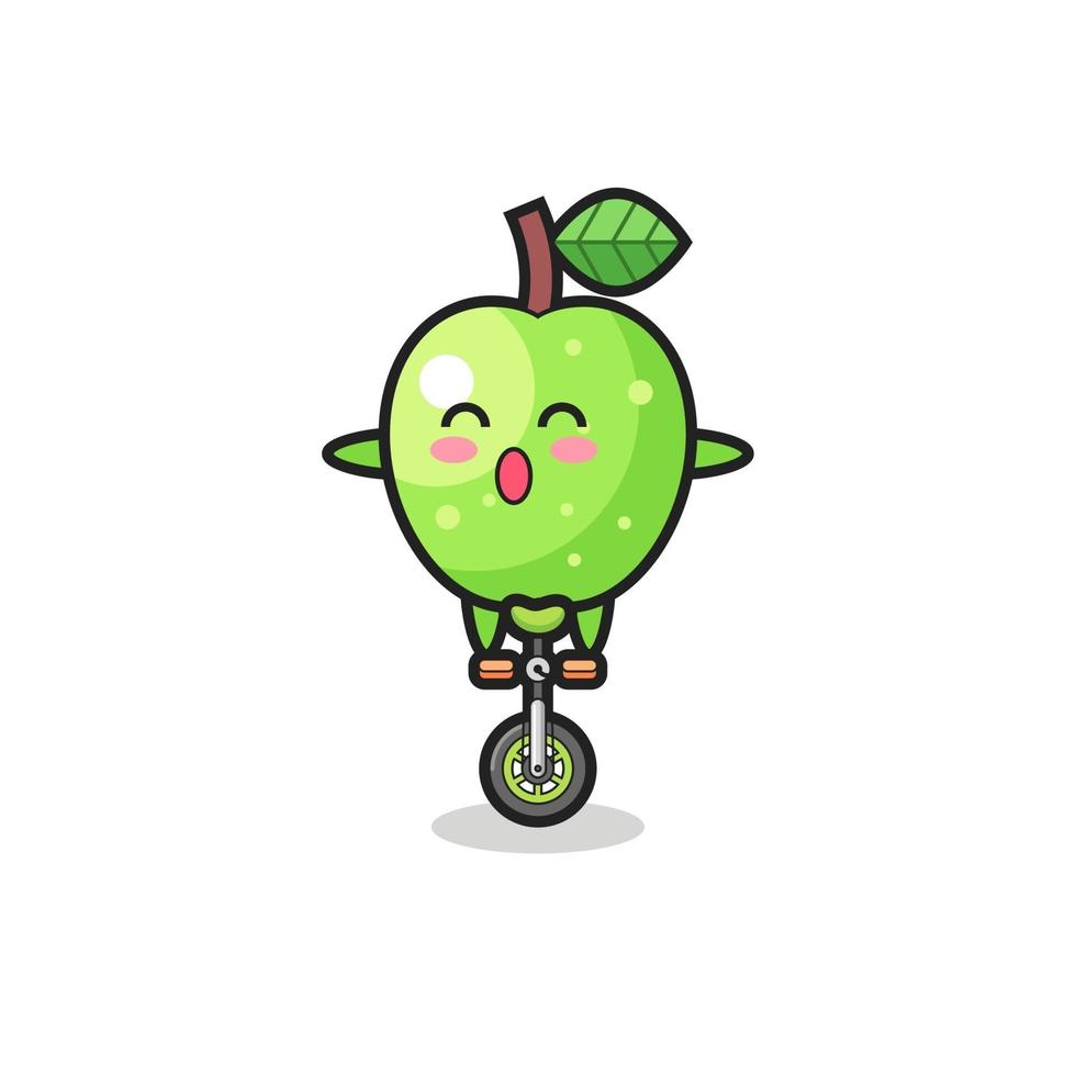 The cute green apple character is riding a circus bike vector