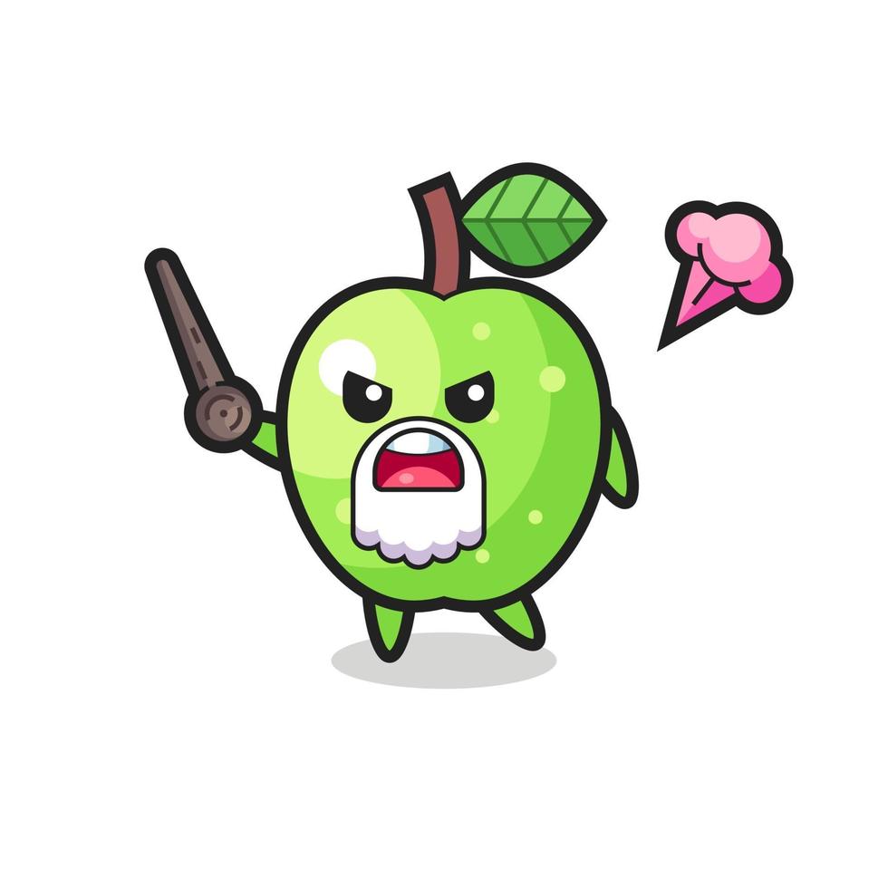 cute green apple grandpa is getting angry vector