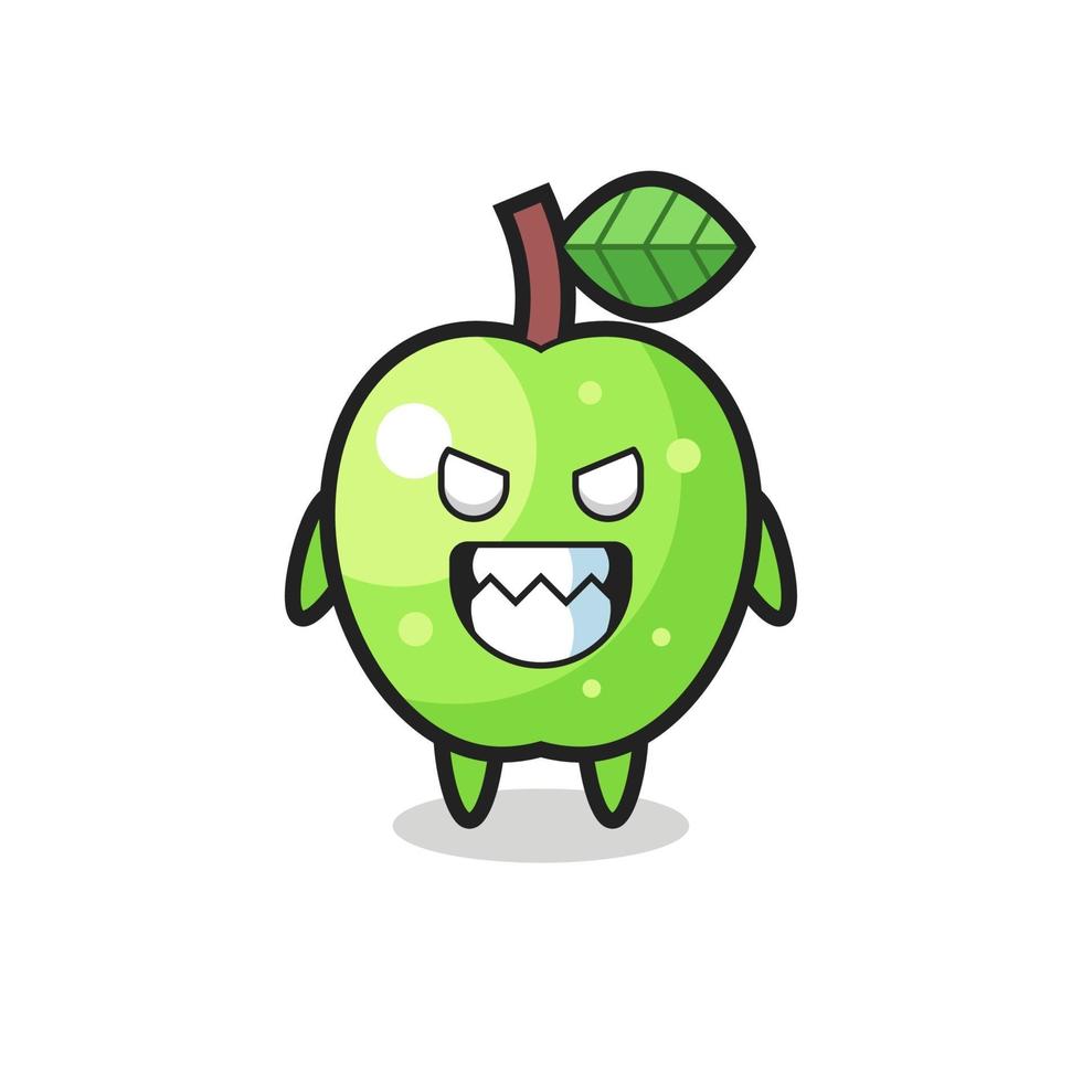 evil expression of the green apple cute mascot character vector