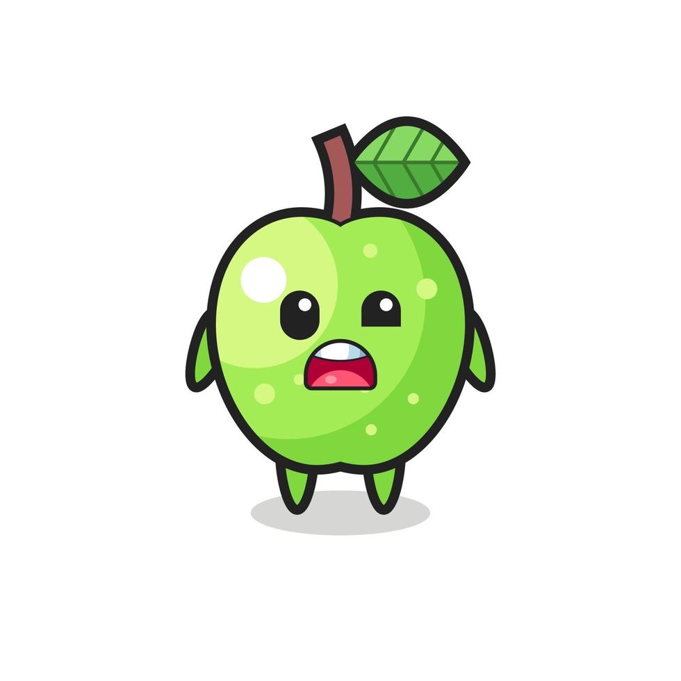 the shocked face of the cute green apple mascot vector