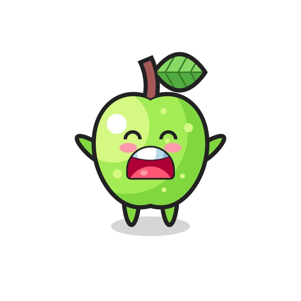 cute green apple mascot with a yawn expression vector