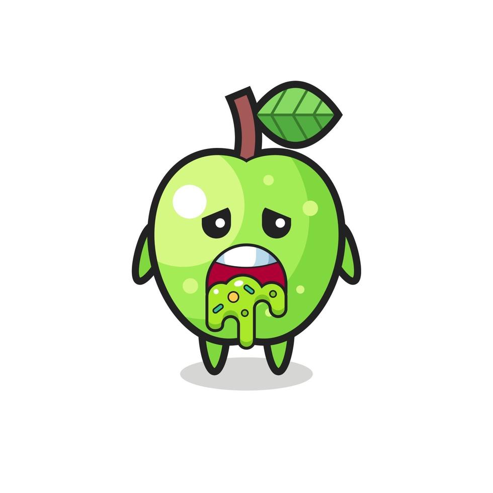 the cute green apple character with puke vector