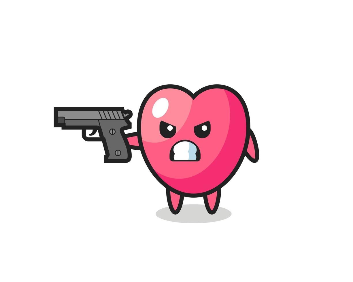 the cute heart symbol character shoot with a gun vector