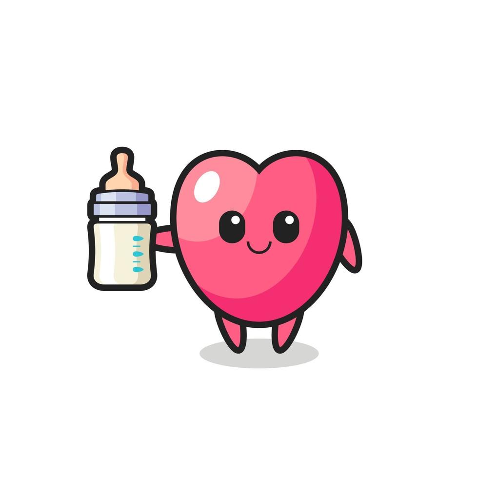 baby heart symbol cartoon character with milk bottle vector