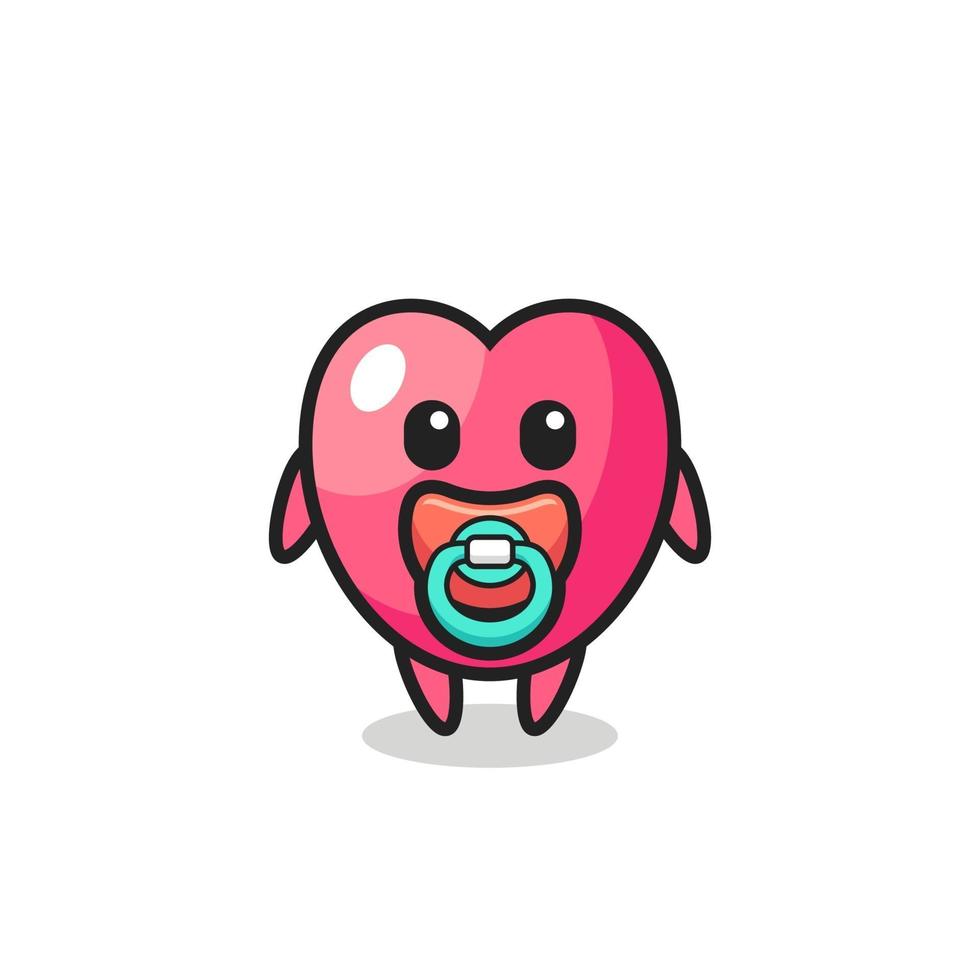 personaje de dibujos animados de símbolo de corazón de bebé con chupete vector