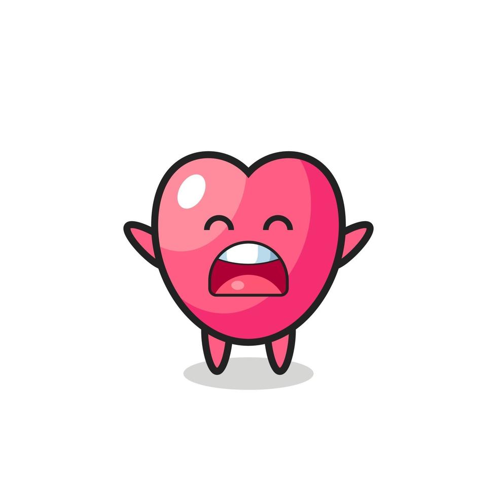 mascota linda del símbolo del corazón con una expresión de bostezo vector