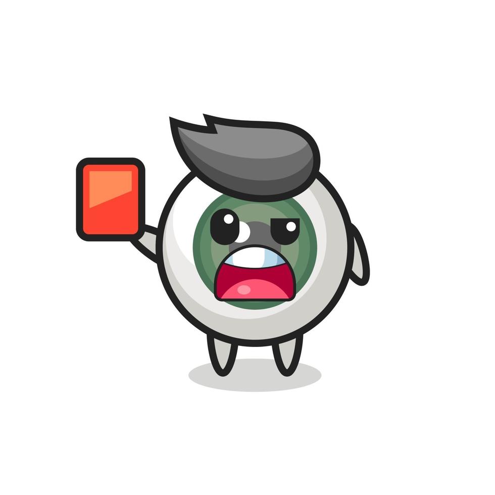 eyeball cute mascot as referee giving a red card vector