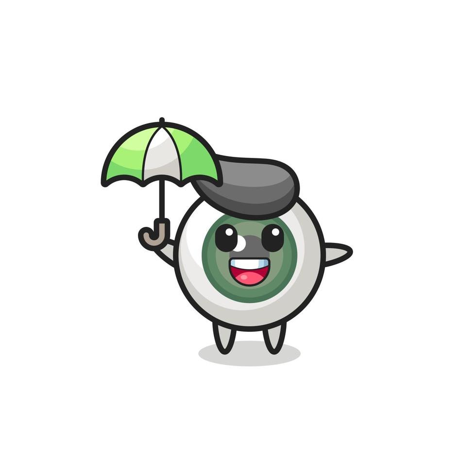 cute eyeball illustration holding an umbrella vector