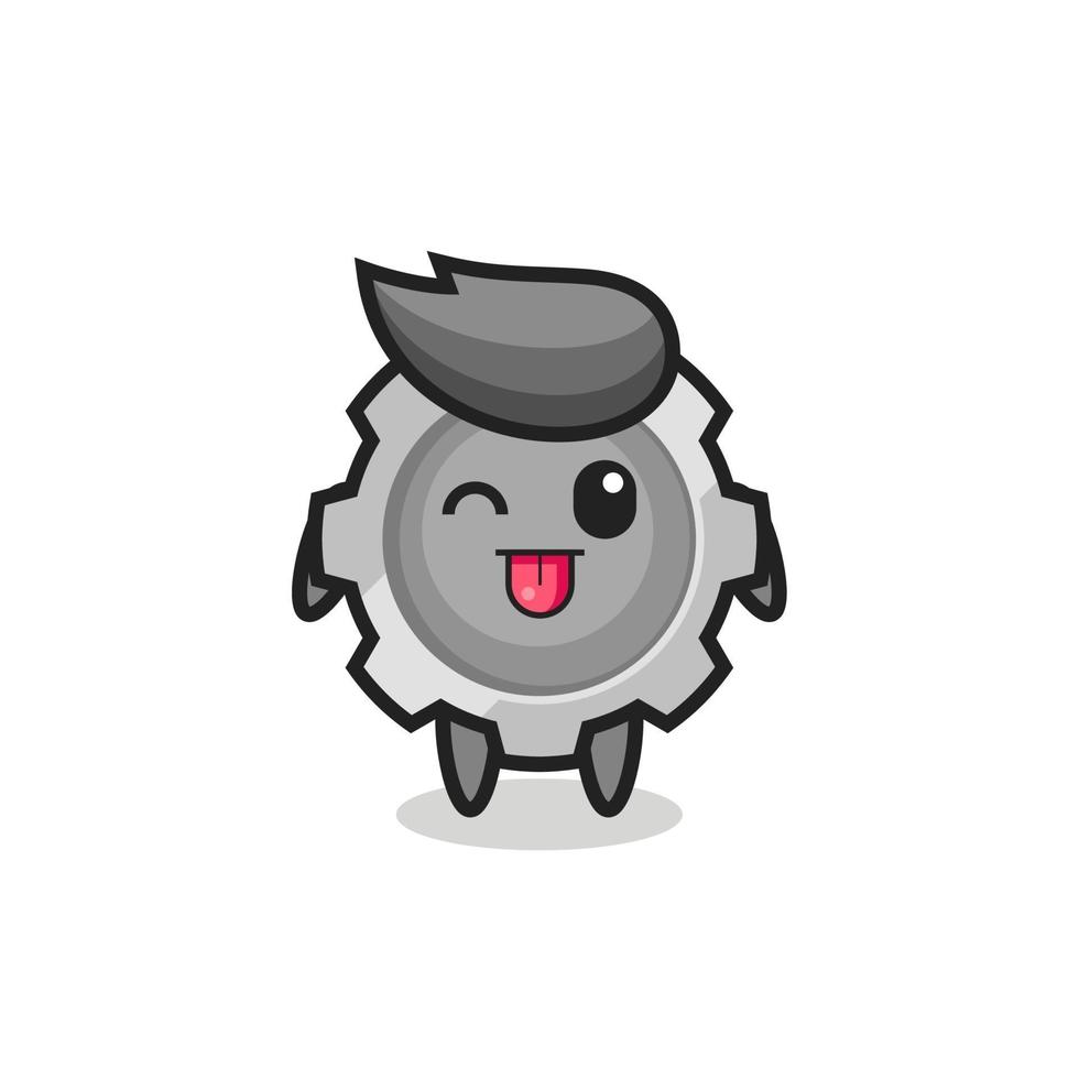 cute gear character in sweet expression while sticking out her tongue vector