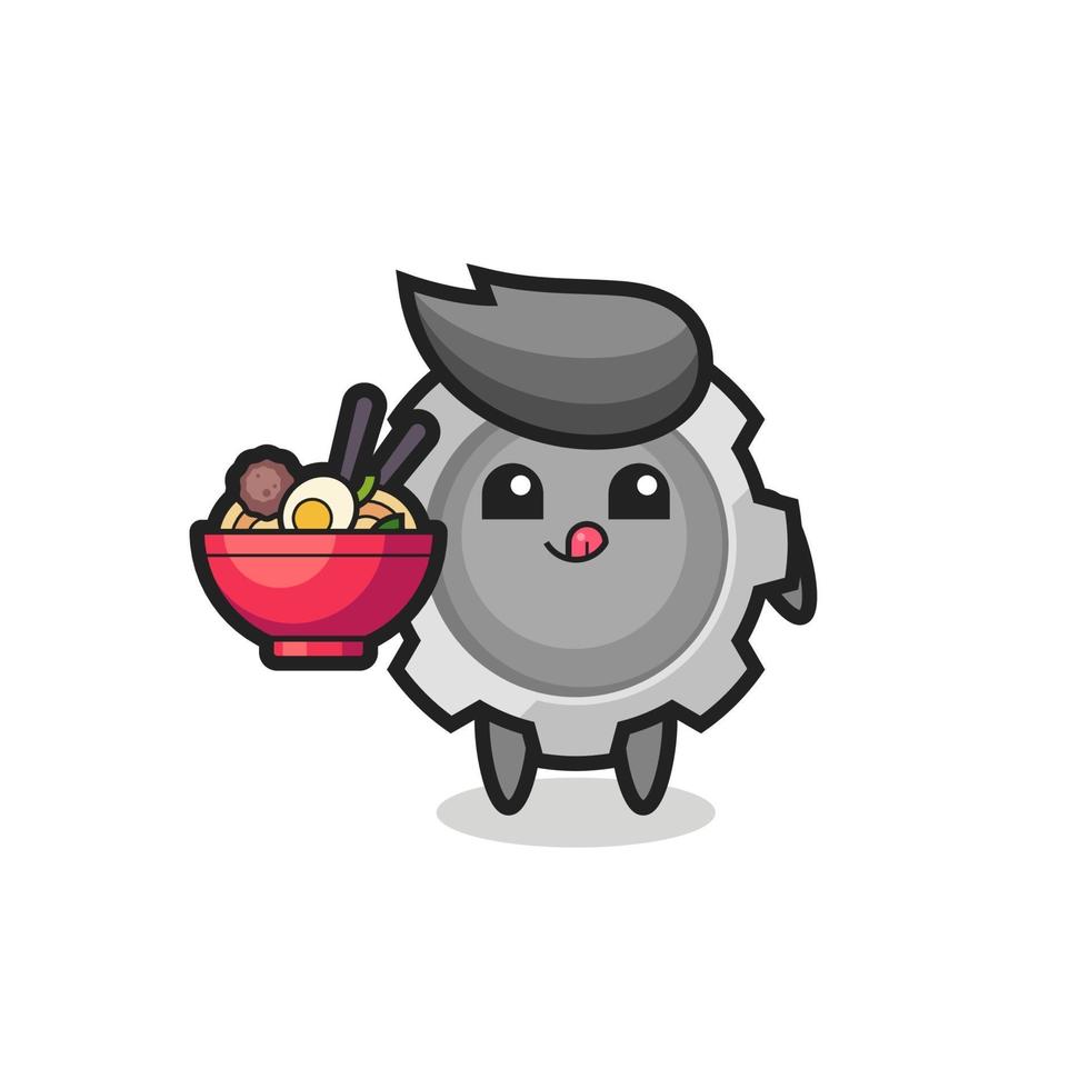 cute gear character eating noodles vector