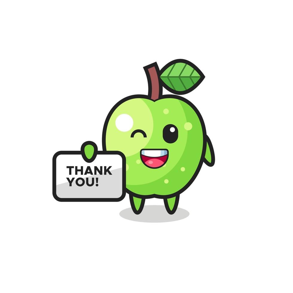 the mascot of the green apple holding a banner that says thank you vector