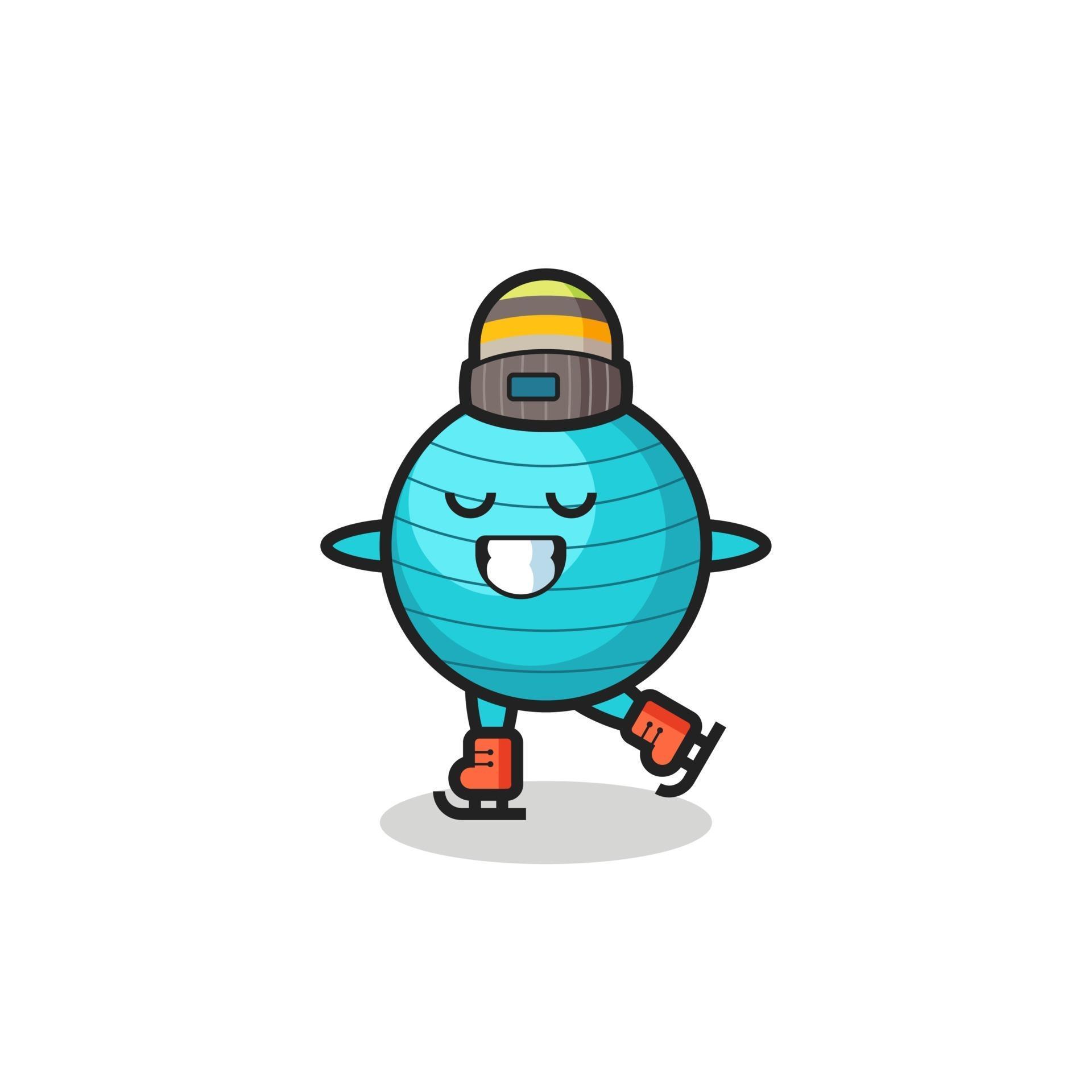 exercise ball cartoon as an ice skating player doing perform 3458770
